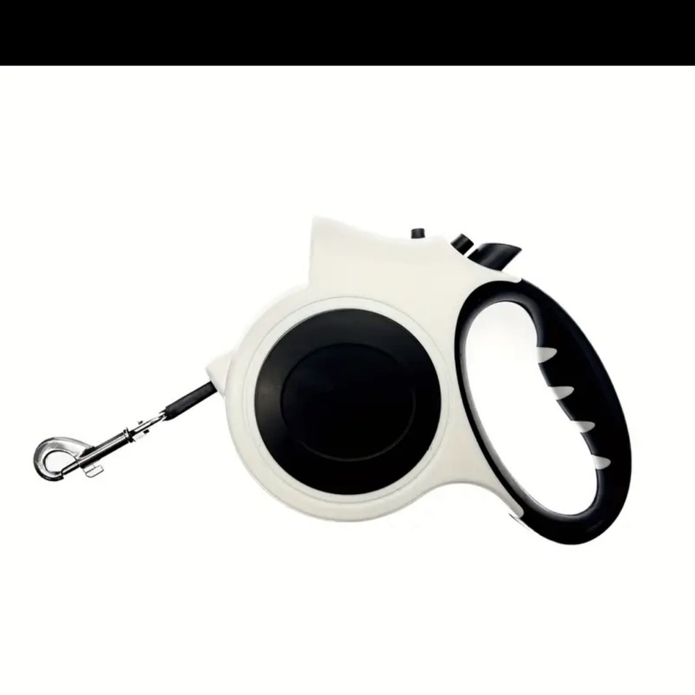 White and Black Retractable Dog Leash